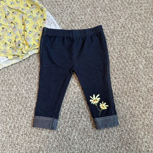 Little Lass Baby Girls Yellow Daisy‎ Eyelet Dress & Leggings Set Size 24 Months - Picture 2 of 4